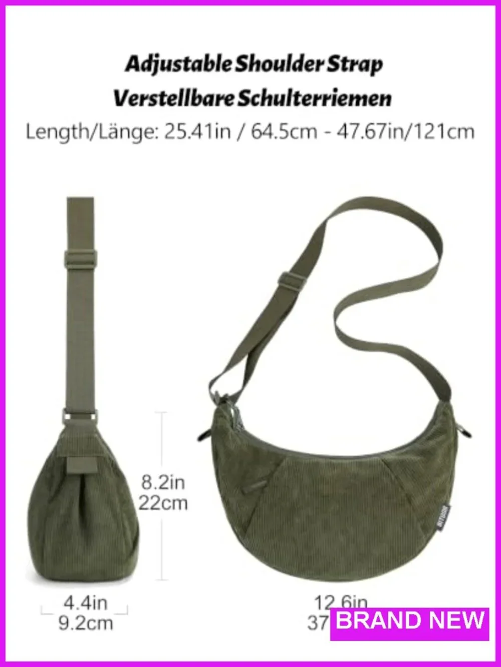 Crossbody Bag Anti-theft Crescent Shoulder Purse Hobo Corduroy
